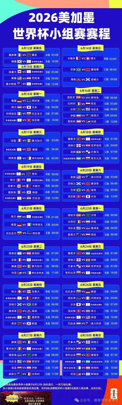 2026世界杯赛程最新比赛时间表在哪里看